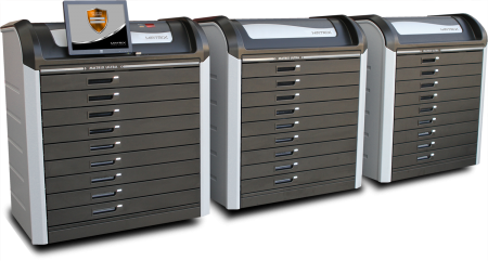 3 Matrix Ultra Cabinets with secure cells inside drawers